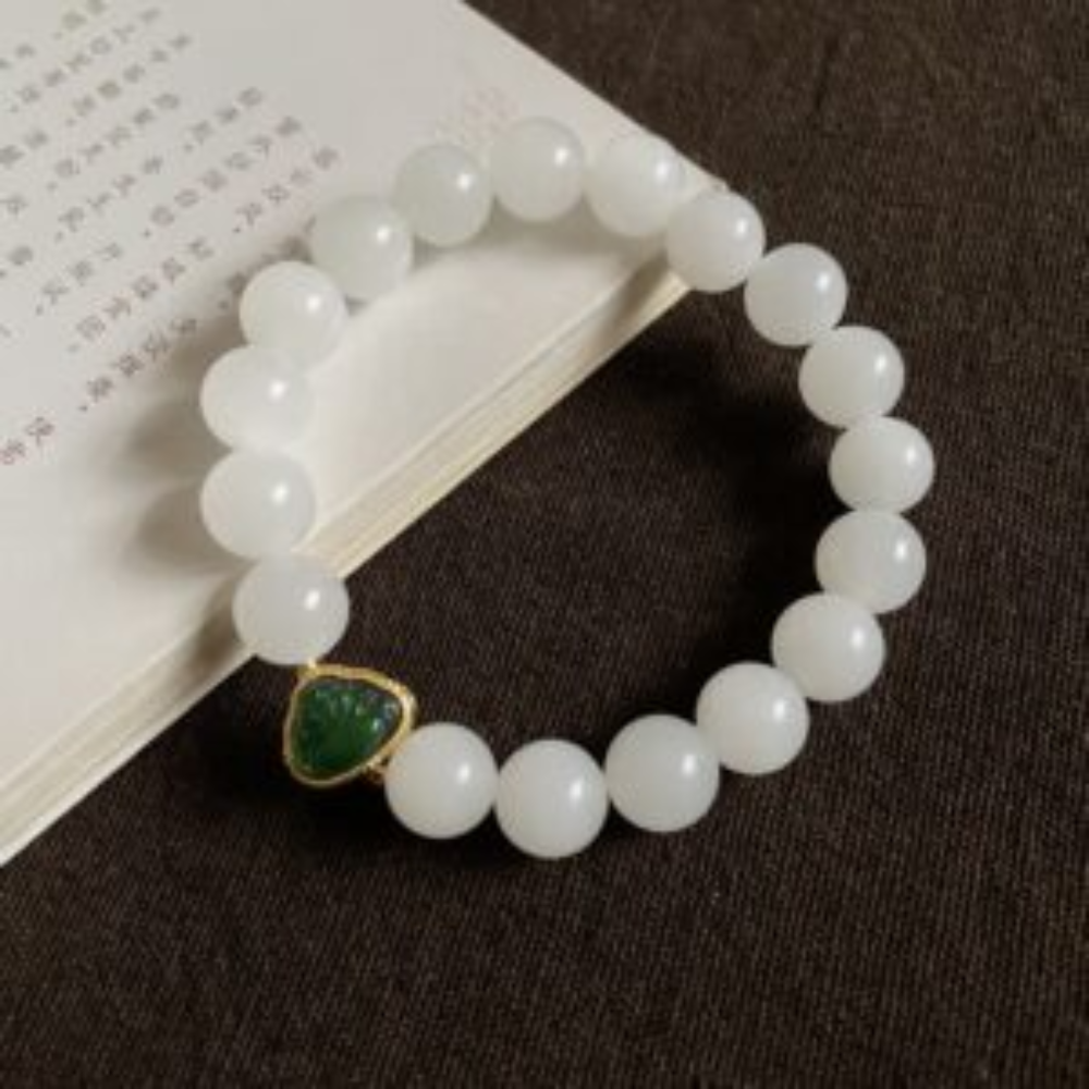 10mm White Nephrite Bead Bracelet view 1