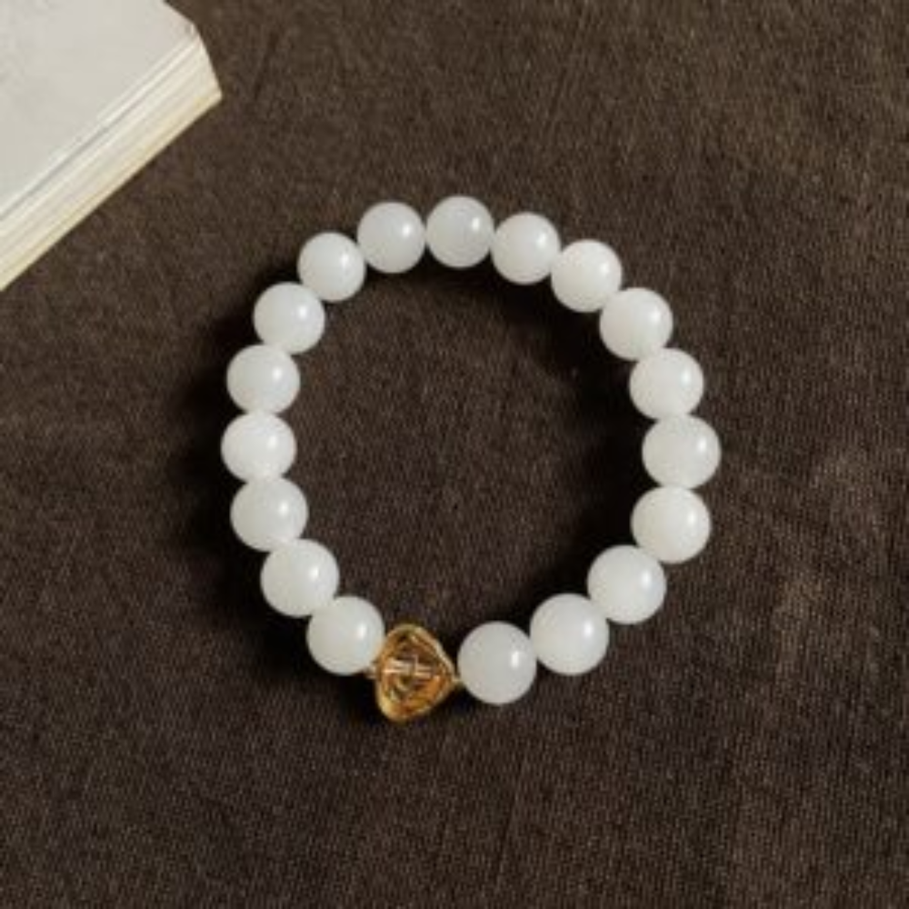 10mm White Nephrite Bead Bracelet view 2