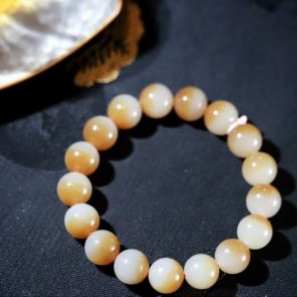 12cm“Sugar Red and White” Nephrite Jade Beads Bracelet view 2