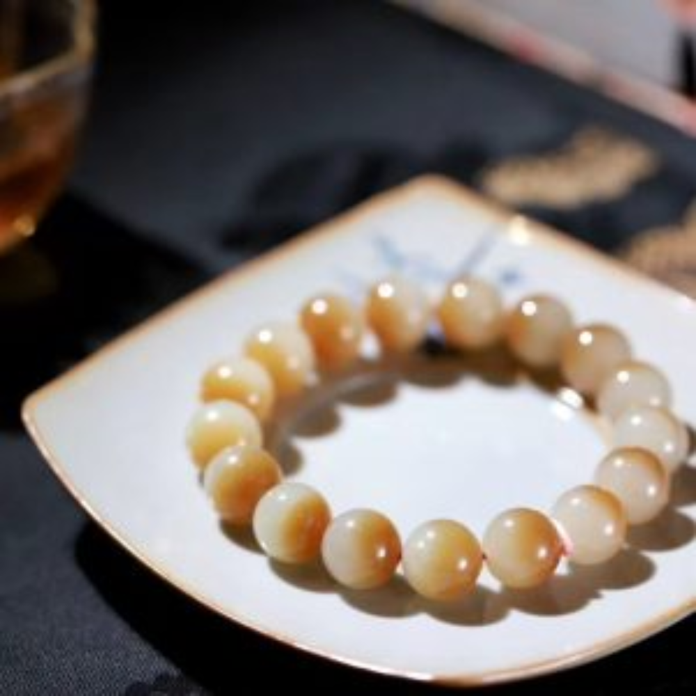 12cm“Sugar Red and White” Nephrite Jade Beads Bracelet view 3