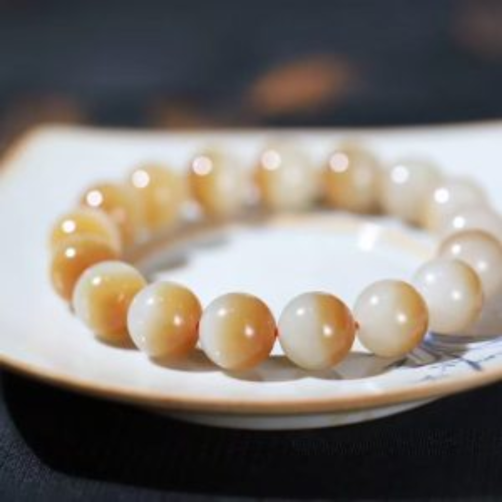 12cm“Sugar Red and White” Nephrite Jade Beads Bracelet view 4