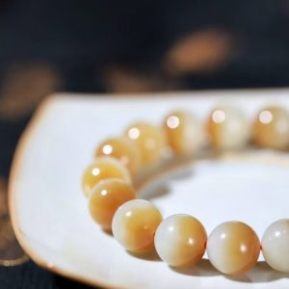 12cm“Sugar Red and White” Nephrite Jade Beads Bracelet view 6