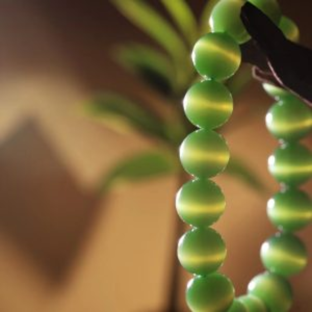 12mm Green Cat-Eye Nephrite Bead Bracelet view 2
