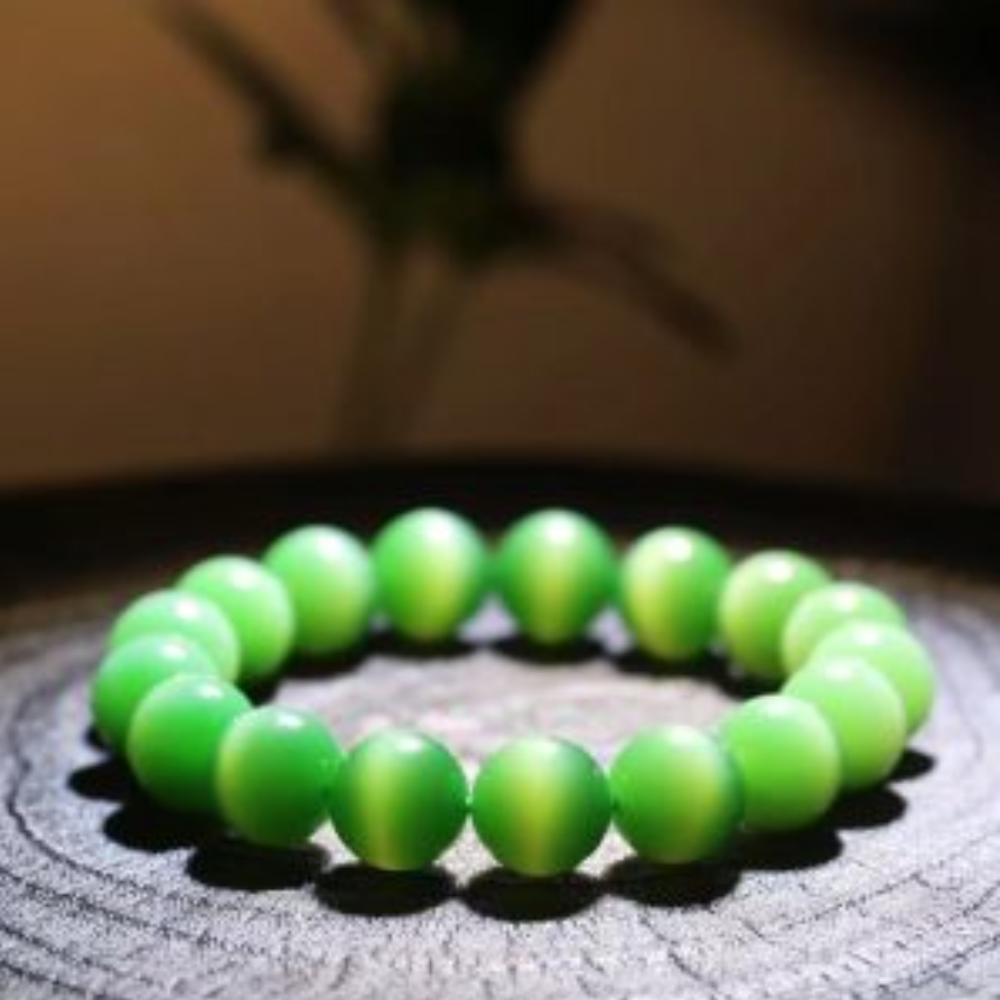 12mm Green Cat-Eye Nephrite Bead Bracelet view 3