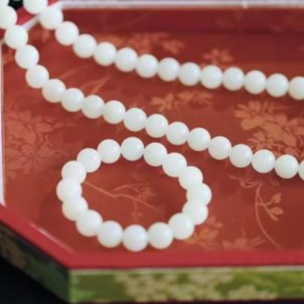 12mm White Nephrite Bead Necklace & Bracelet Set view 4