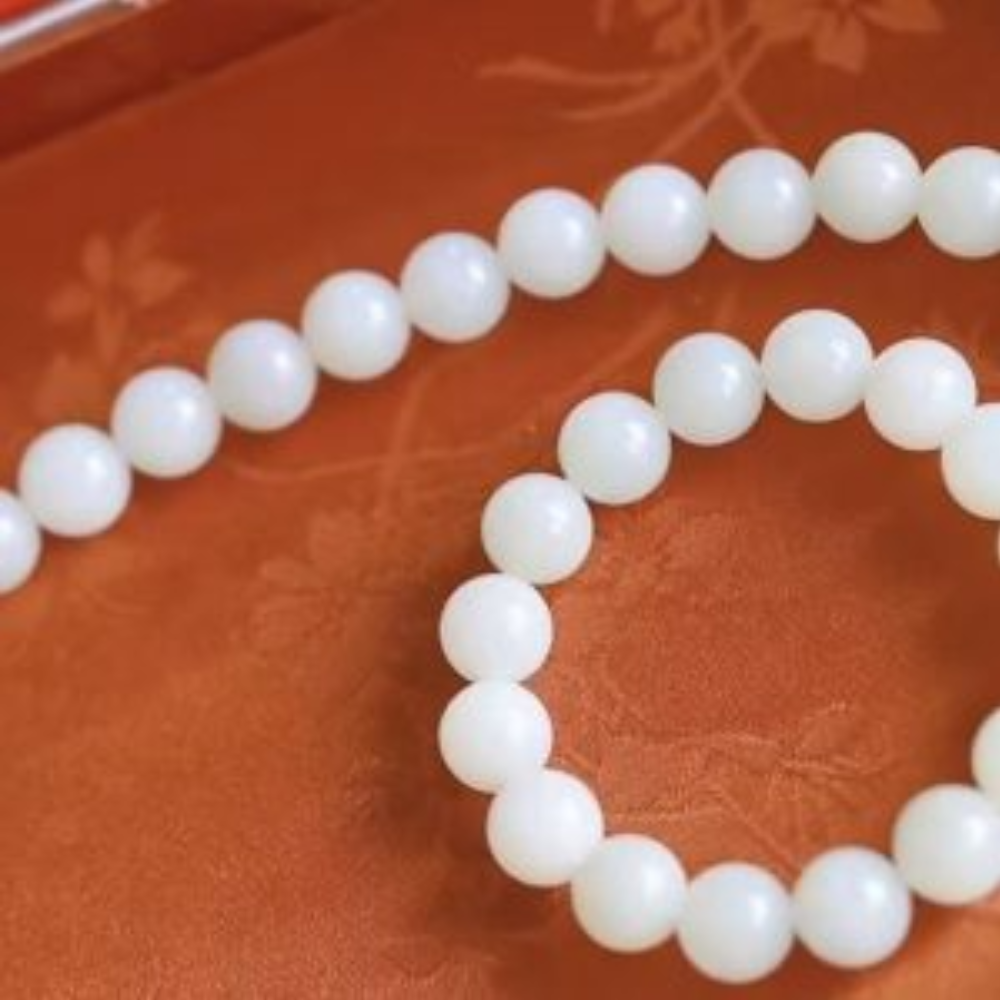 12mm White Nephrite Bead Necklace & Bracelet Set view 6