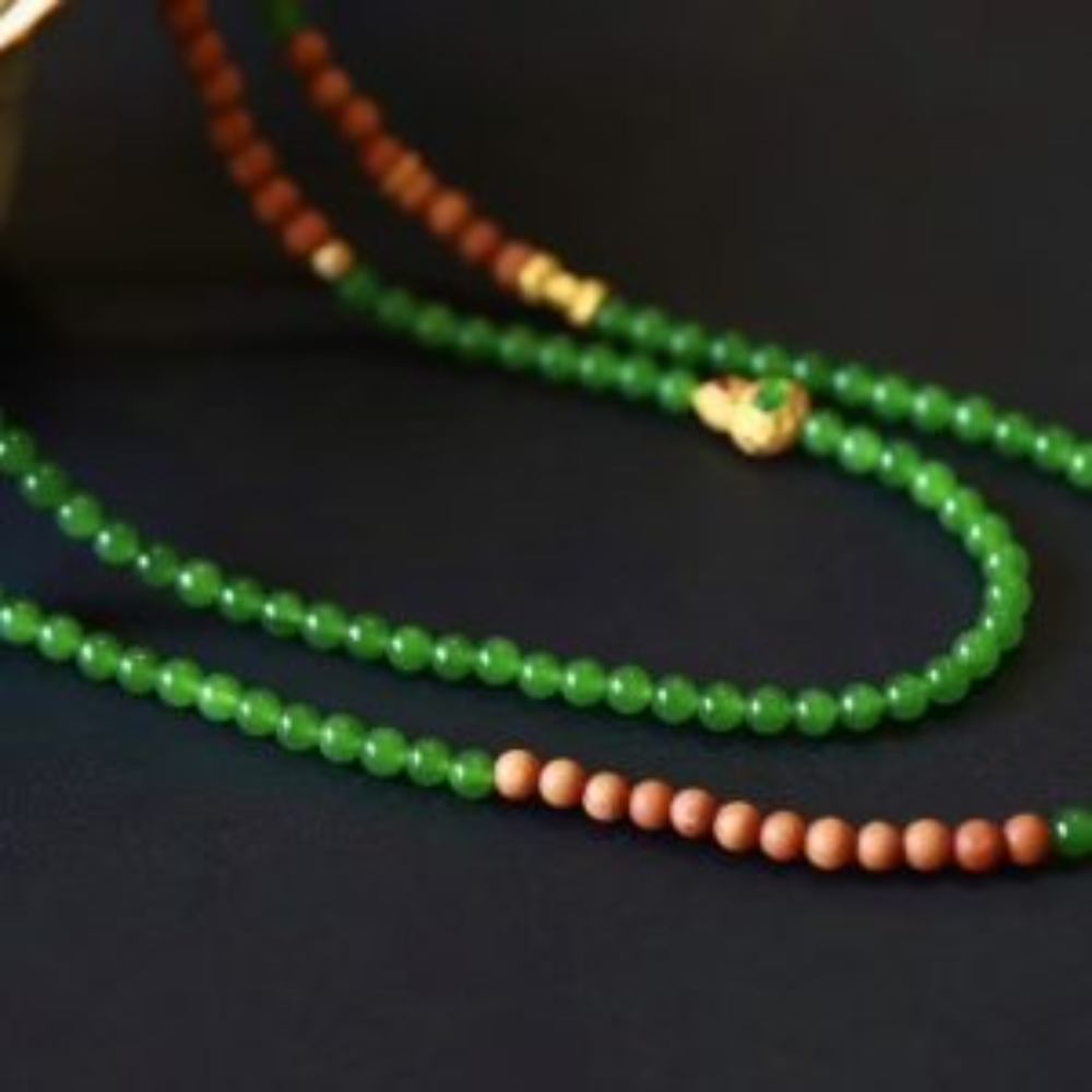 6mm Green Nephrite Jade Bead Necklace & Bracelet Designed Set view 1