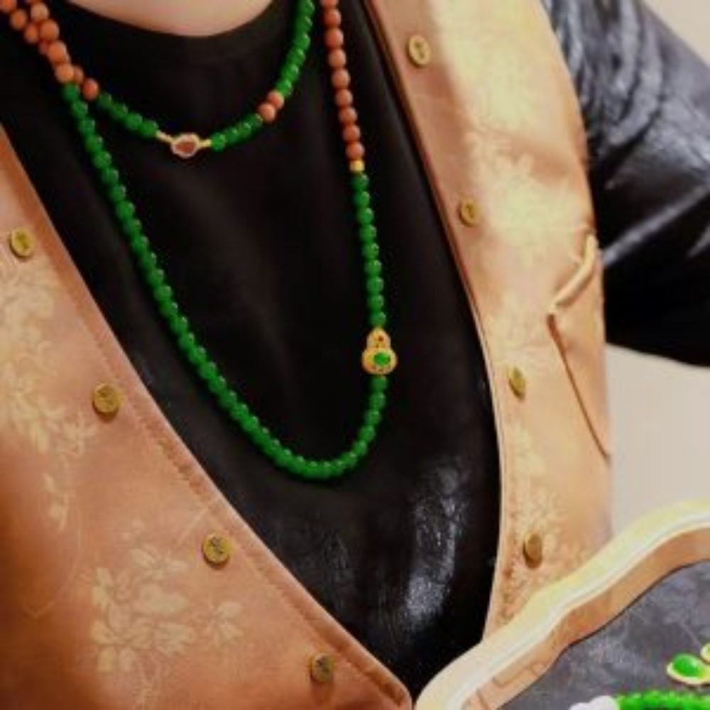 6mm Green Nephrite Jade Bead Necklace & Bracelet Designed Set view 2
