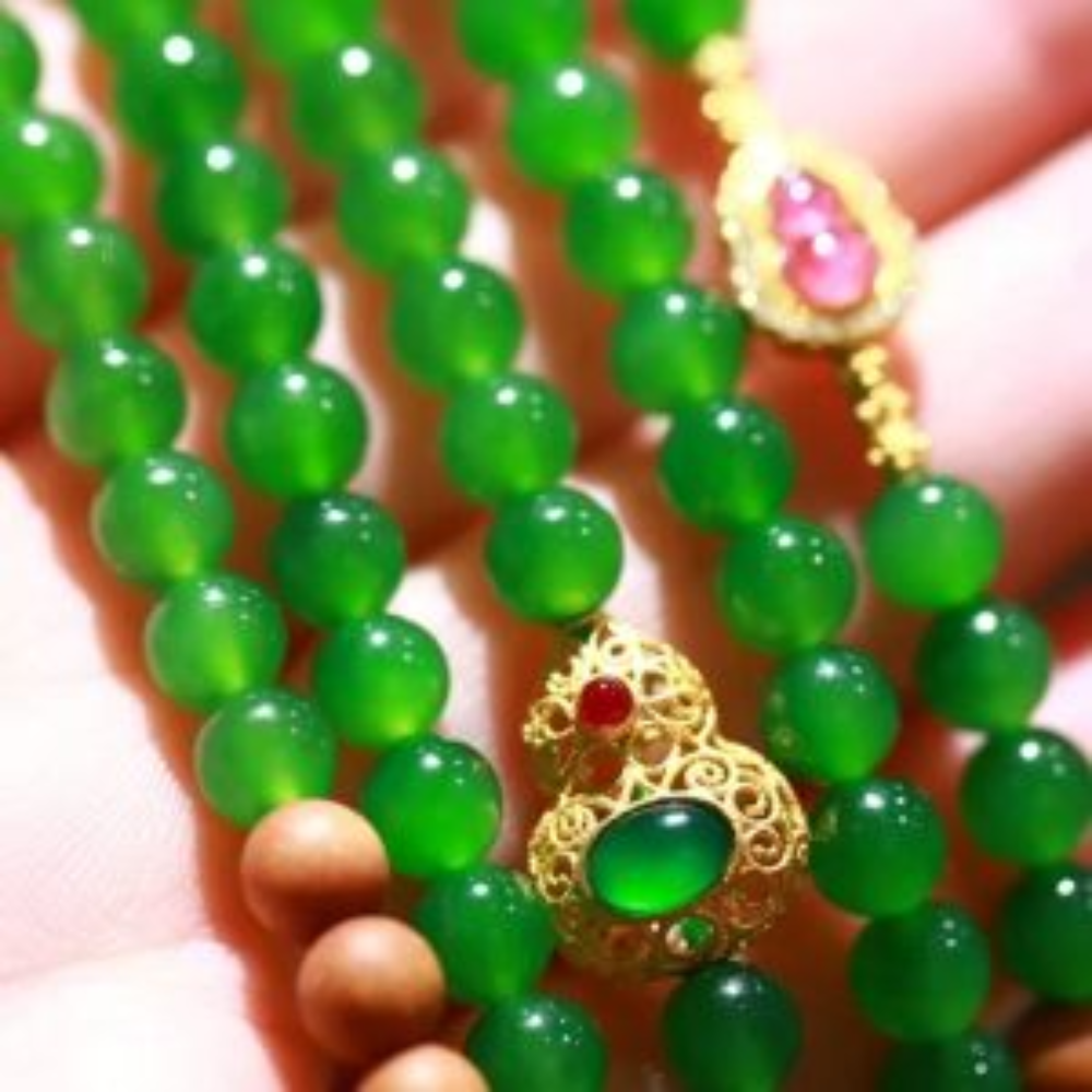 6mm Green Nephrite Jade Bead Necklace & Bracelet Designed Set view 3