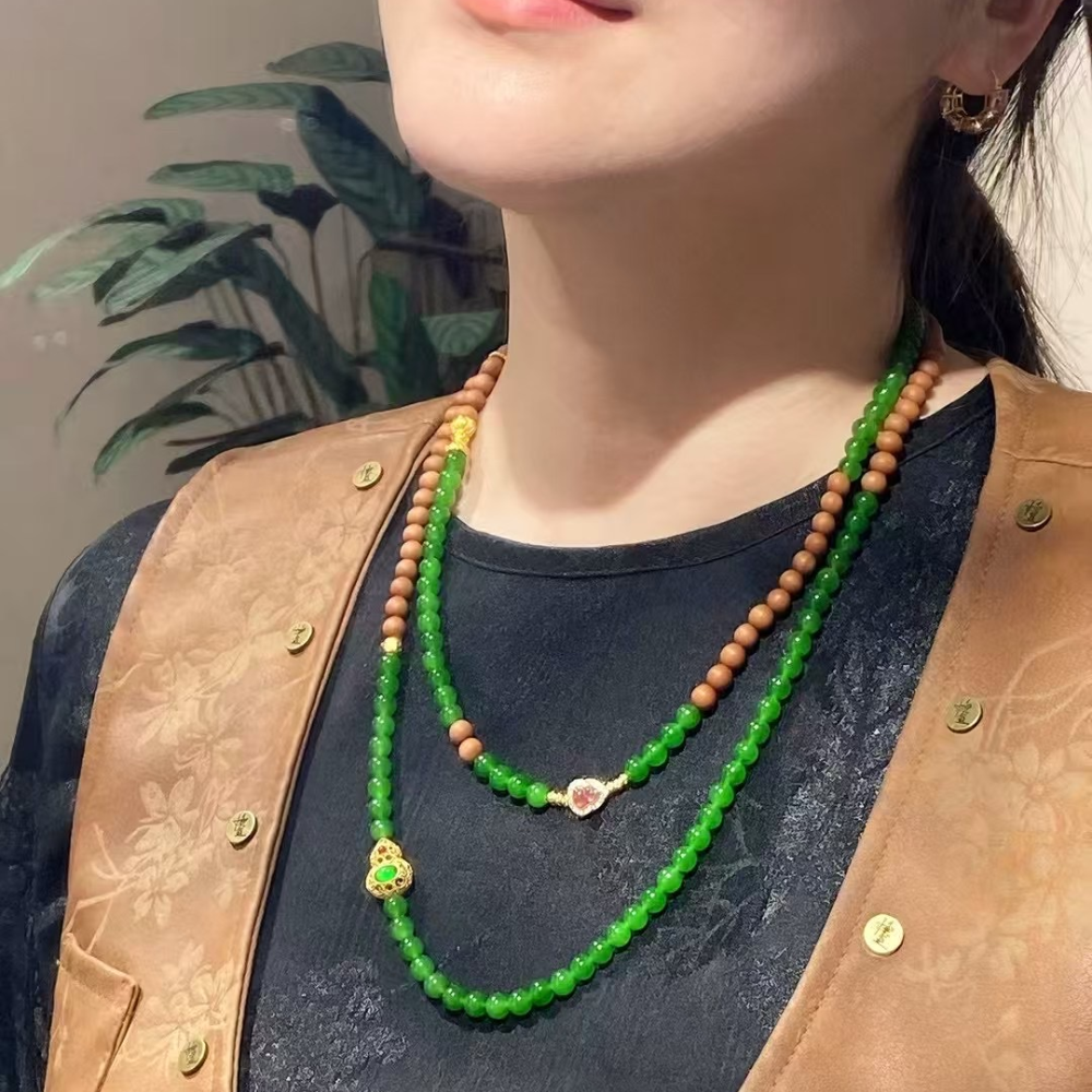 6mm Green Nephrite Jade Bead Necklace & Bracelet Designed Set view 4