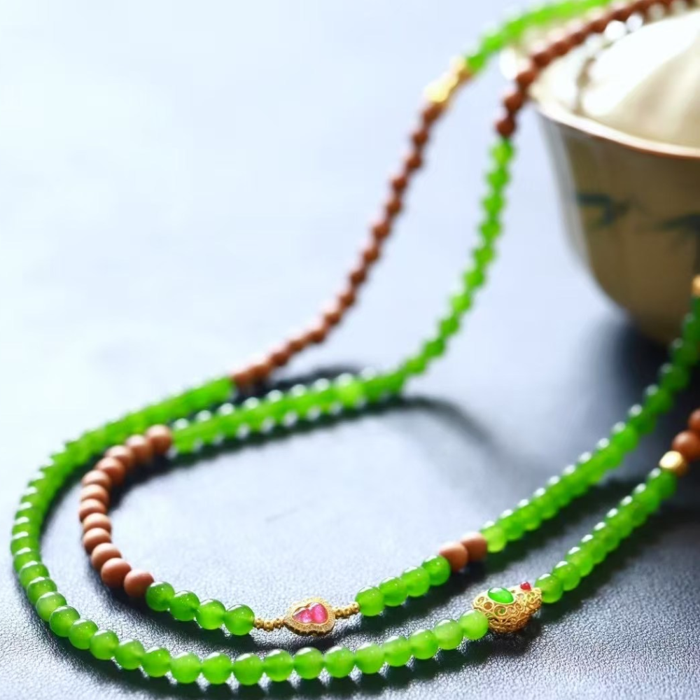 6mm Green Nephrite Jade Bead Necklace & Bracelet Designed Set view 6