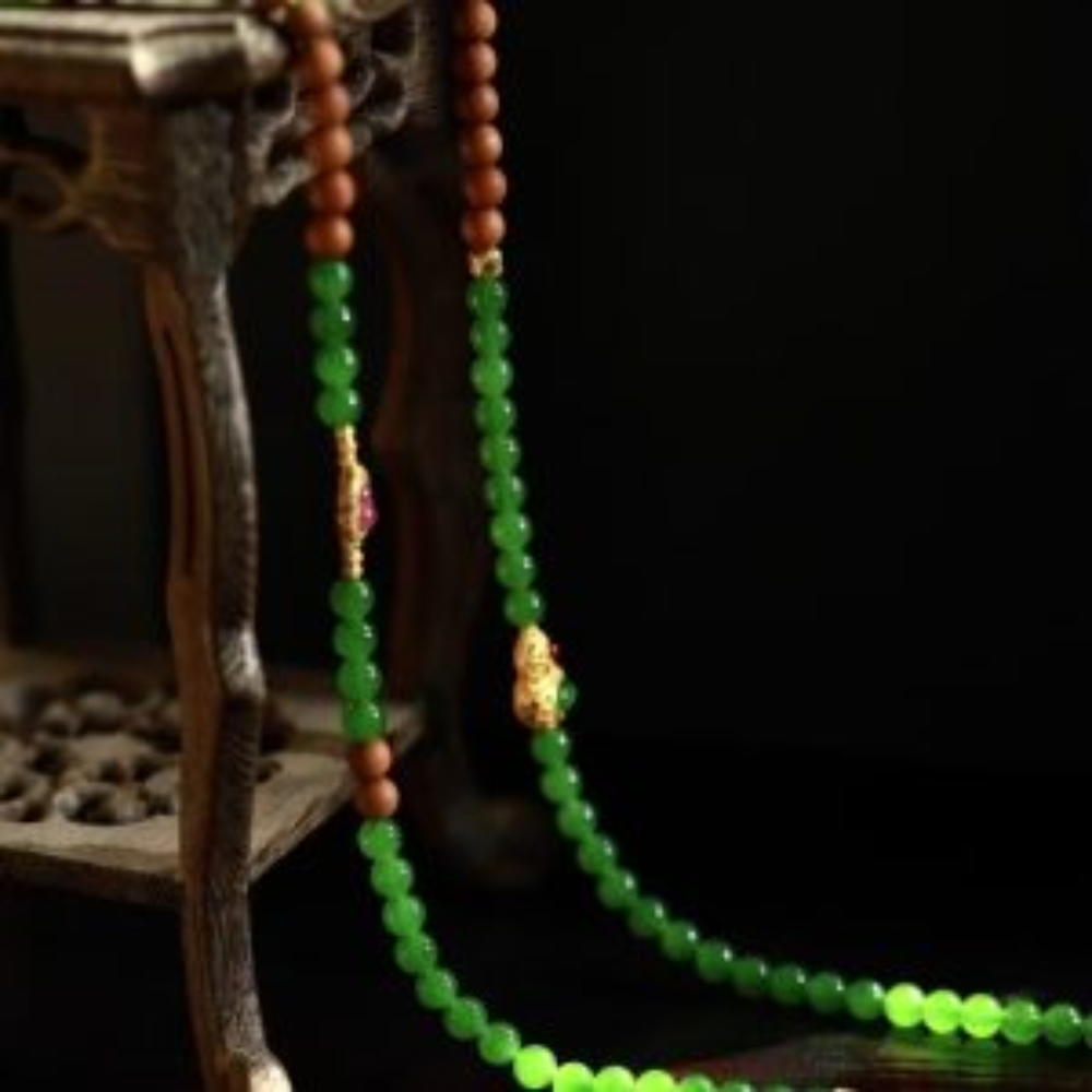 6mm Green Nephrite Jade Bead Necklace & Bracelet Designed Set view 7