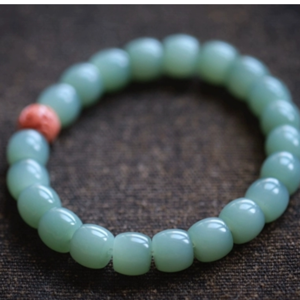 9*8MM Beaded Bracelet – Soft Petal Teal Nephrite from Russia view 1