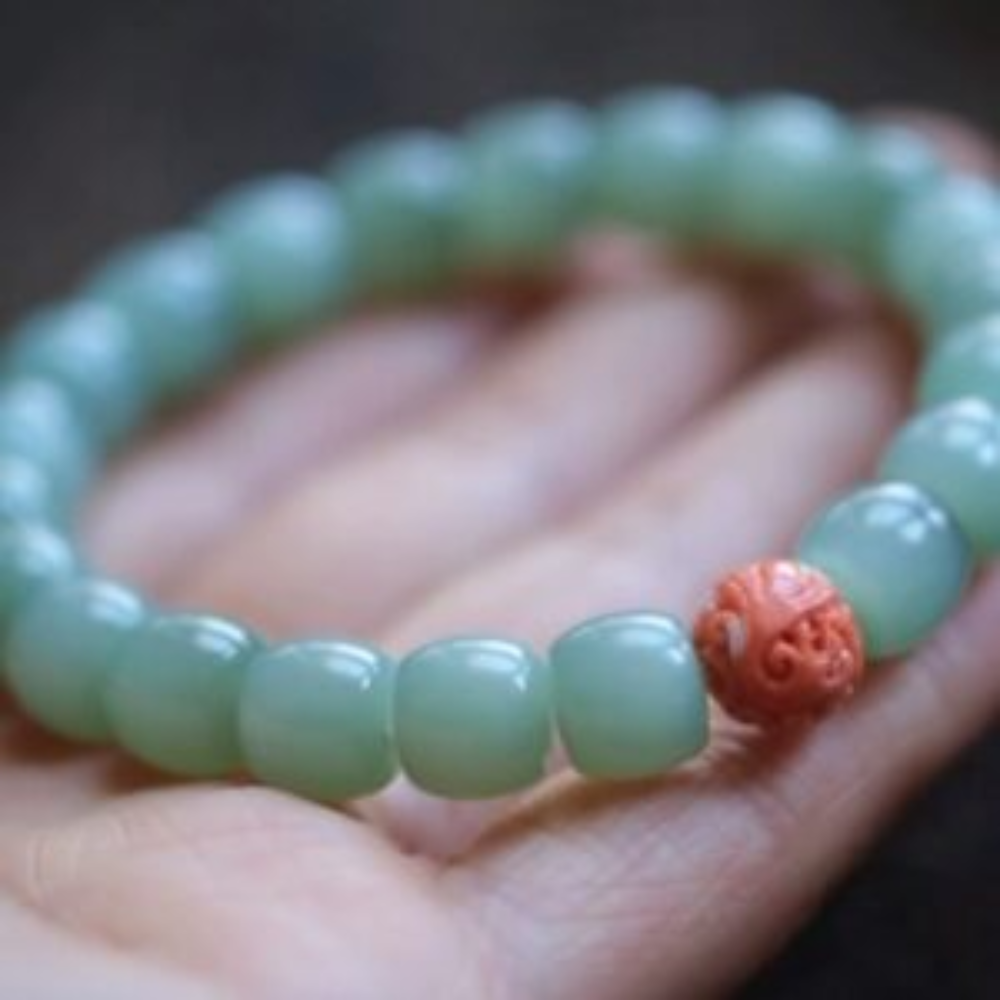 9*8MM Beaded Bracelet – Soft Petal Teal Nephrite from Russia view 2