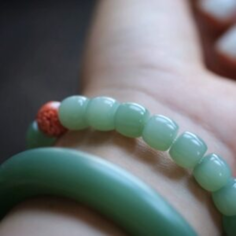 9*8MM Beaded Bracelet – Soft Petal Teal Nephrite from Russia view 4