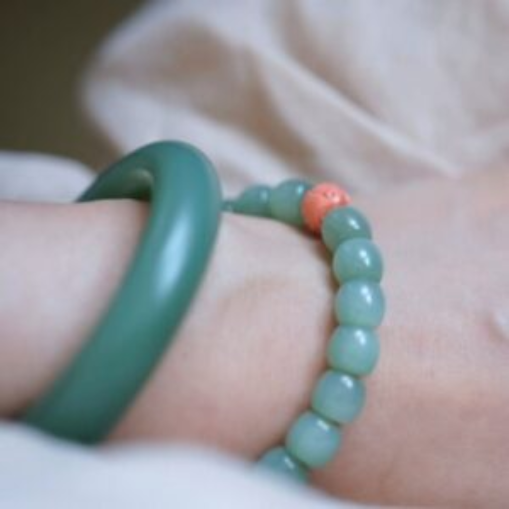 9*8MM Beaded Bracelet – Soft Petal Teal Nephrite from Russia view 5