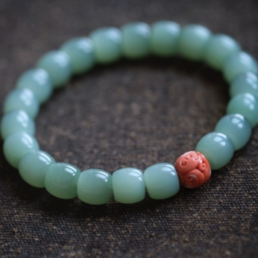 9*8MM Beaded Bracelet – Soft Petal Teal Nephrite from Russia