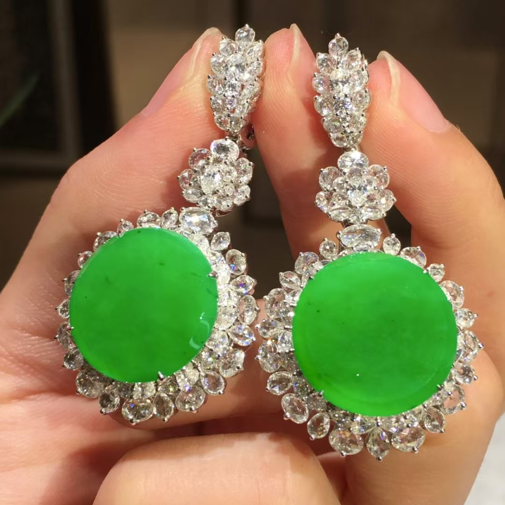 Bright Green Jadeite Pendant & Earring Duo view 3