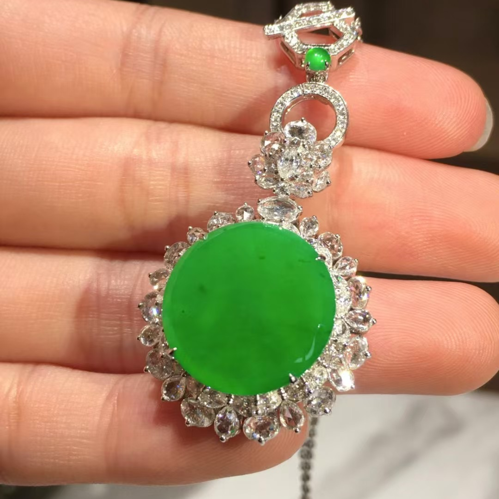 Bright Green Jadeite Pendant & Earring Duo view 2
