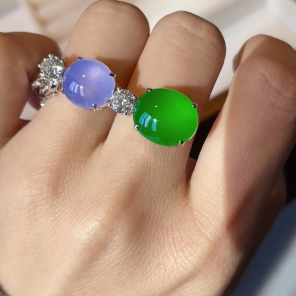 “Dual Serenity” Green and Lavender Jadeite Pendant view 1