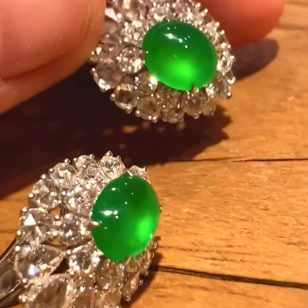 “Emerald Bloom” Green Jadeite Earrings view 1