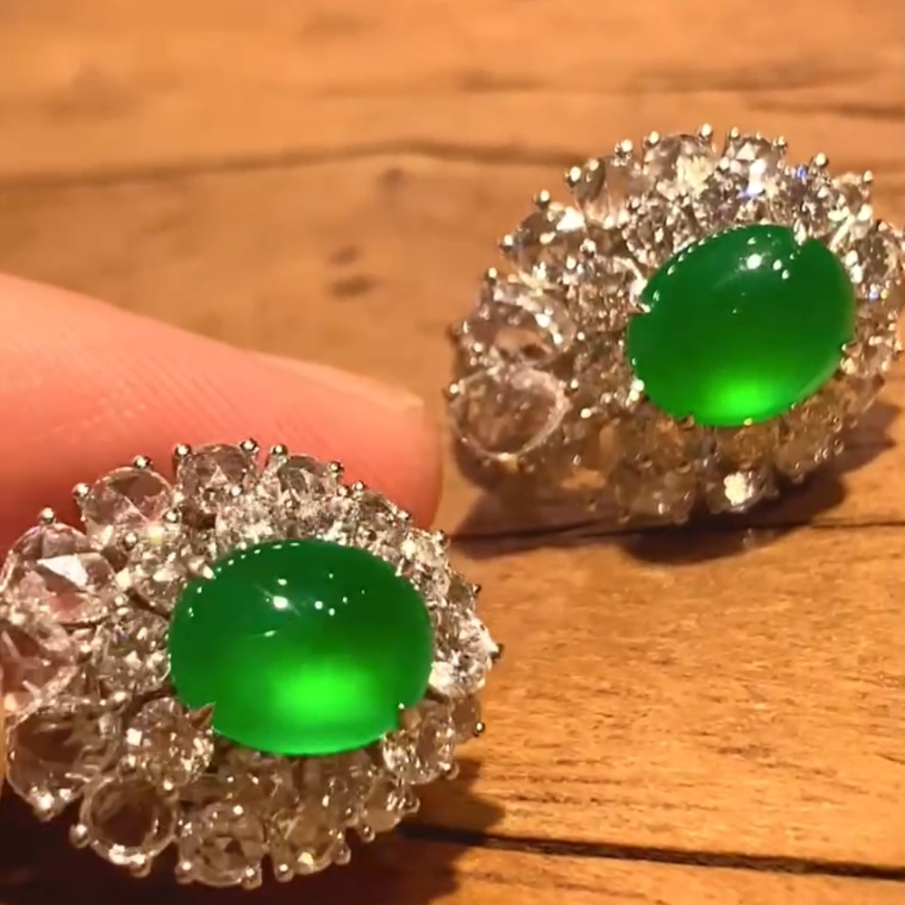 “Emerald Bloom” Green Jadeite Earrings view 2