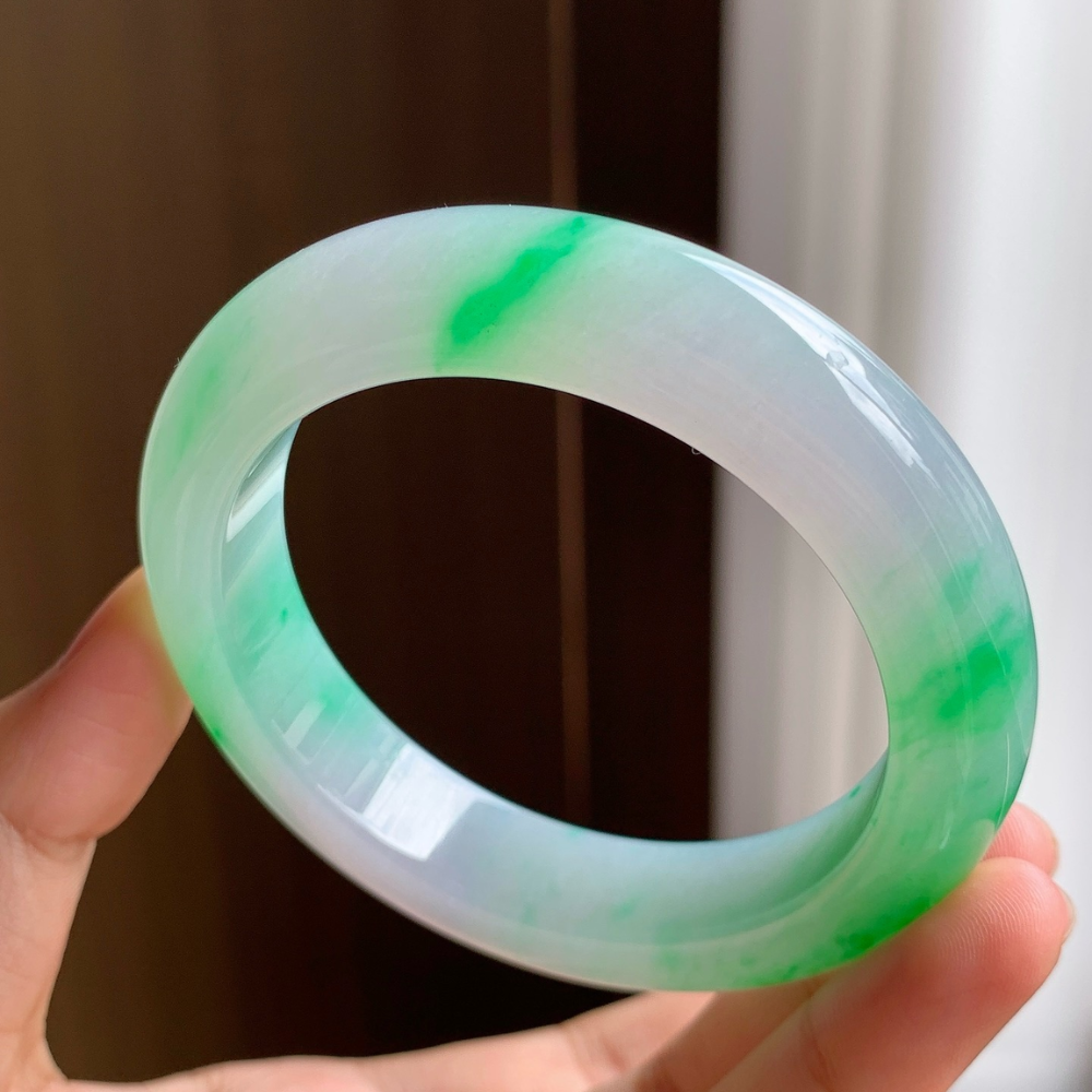 Floating Green Jadeite Bangle- Size 56mm view 1