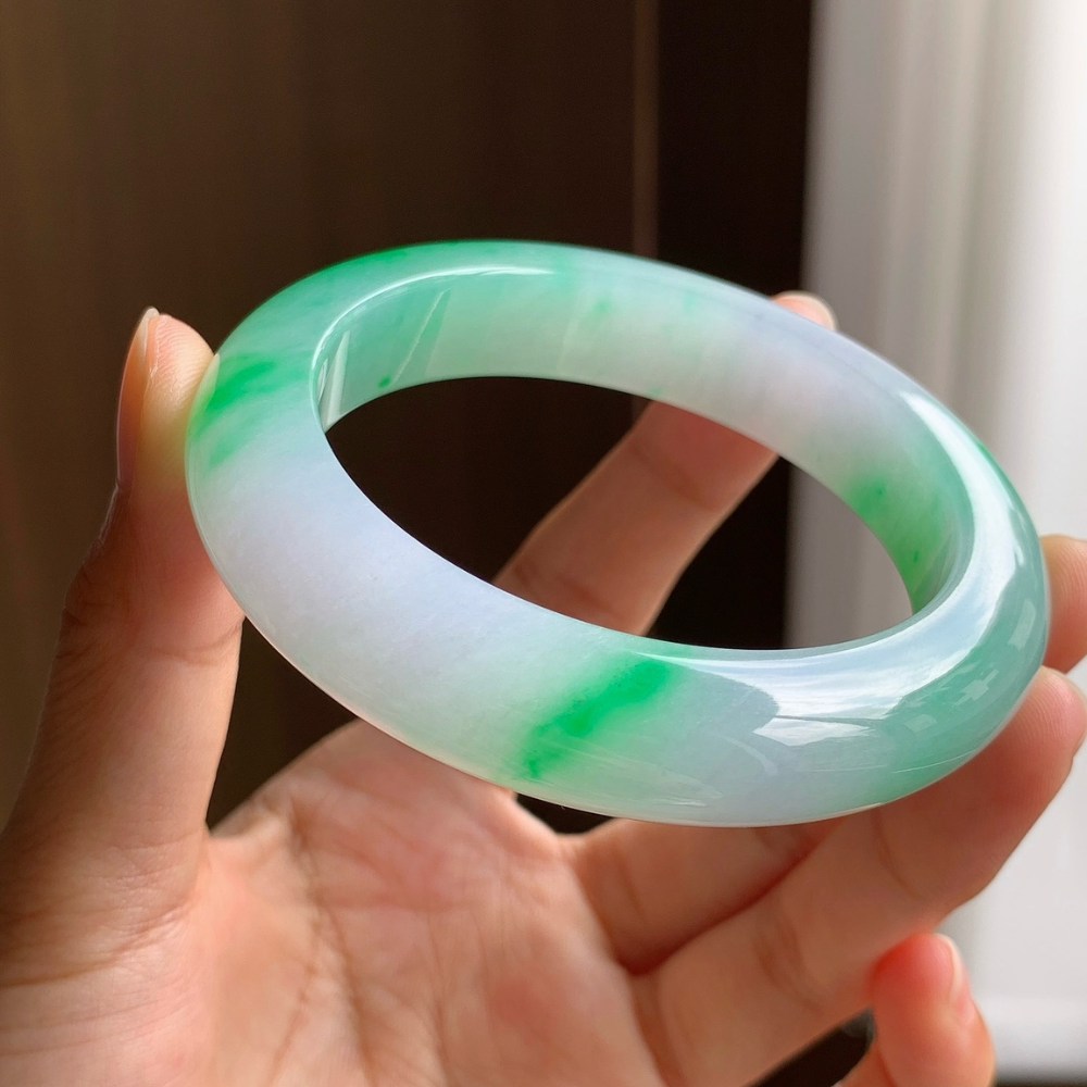 Floating Green Jadeite Bangle- Size 56mm view 2