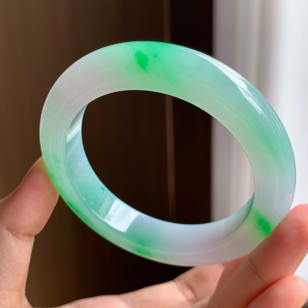 Floating Green Jadeite Bangle- Size 56mm view 3