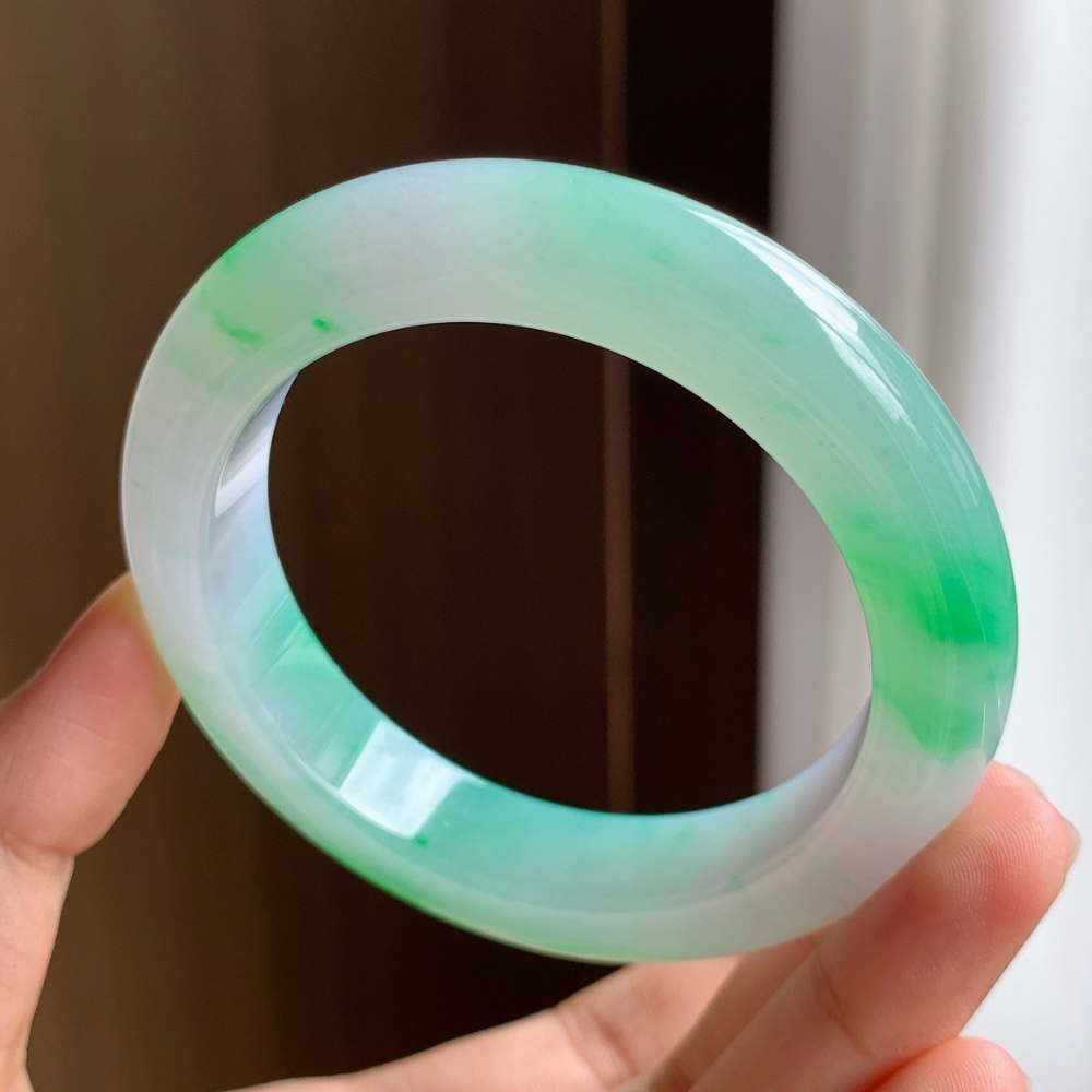 Floating Green Jadeite Bangle- Size 56mm view 4