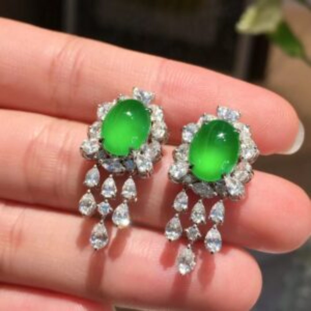 Glassy Imperial Green Jadeite Earrings view 1