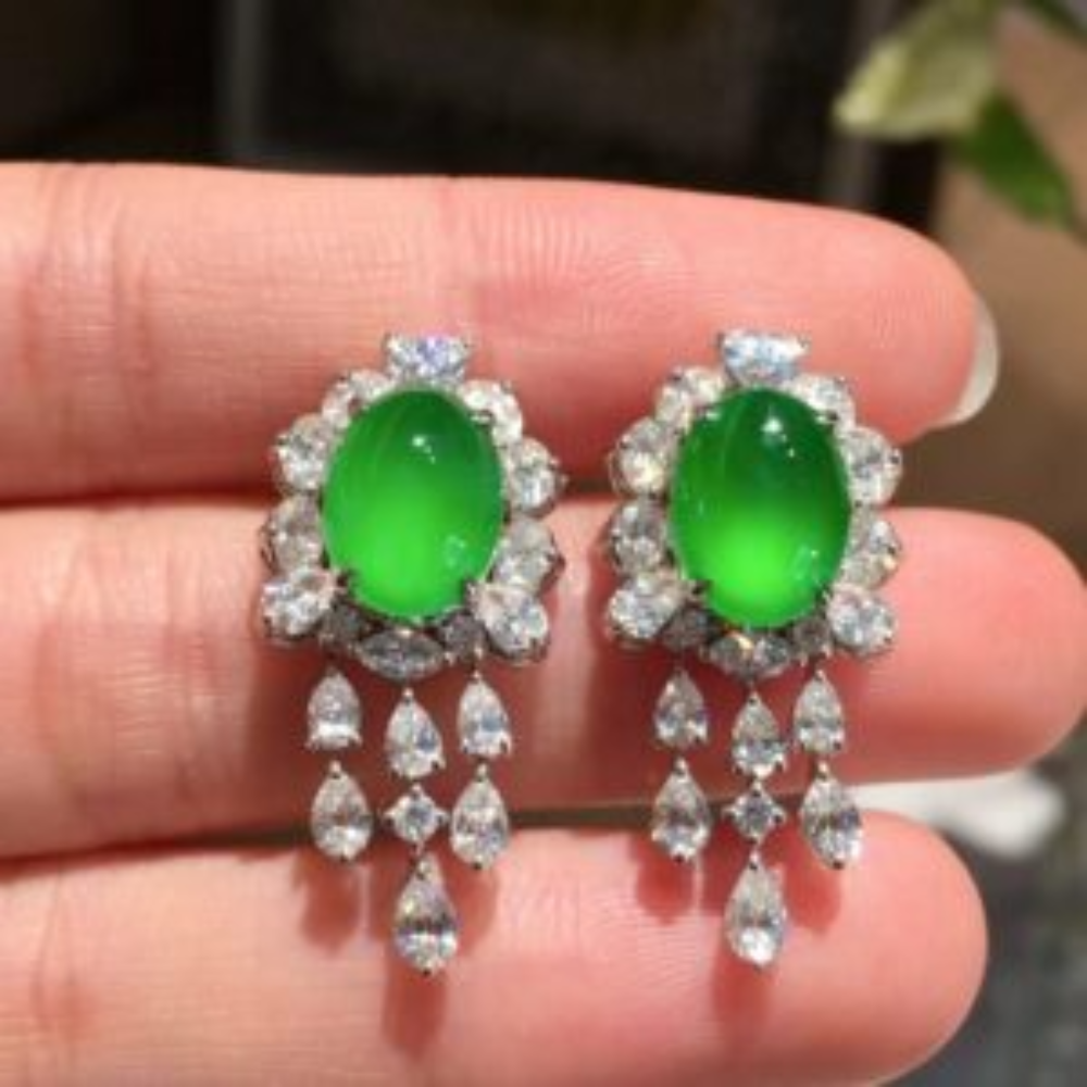 Glassy Imperial Green Jadeite Earrings view 2