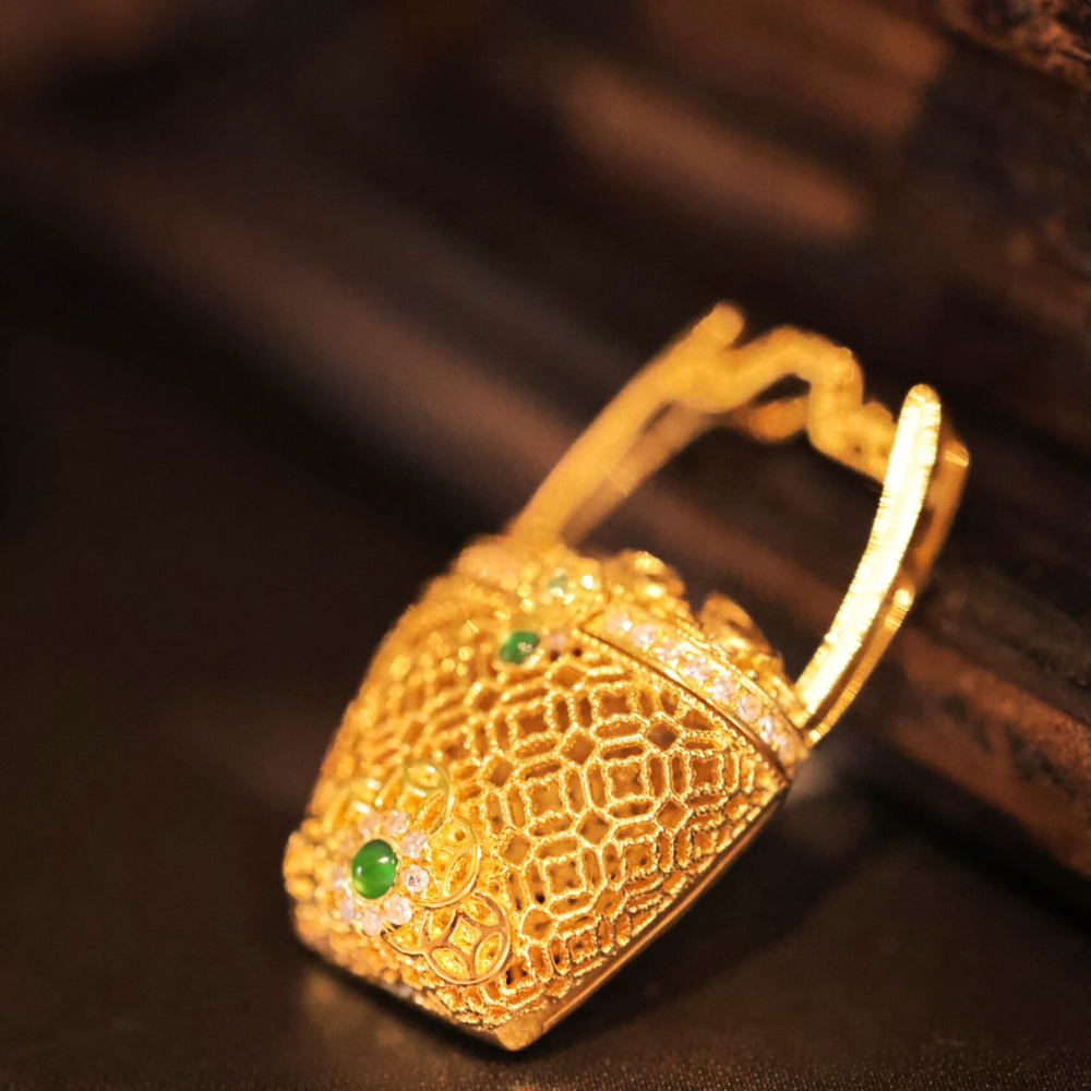 Gold Prosperity Barrel Pendant view 4