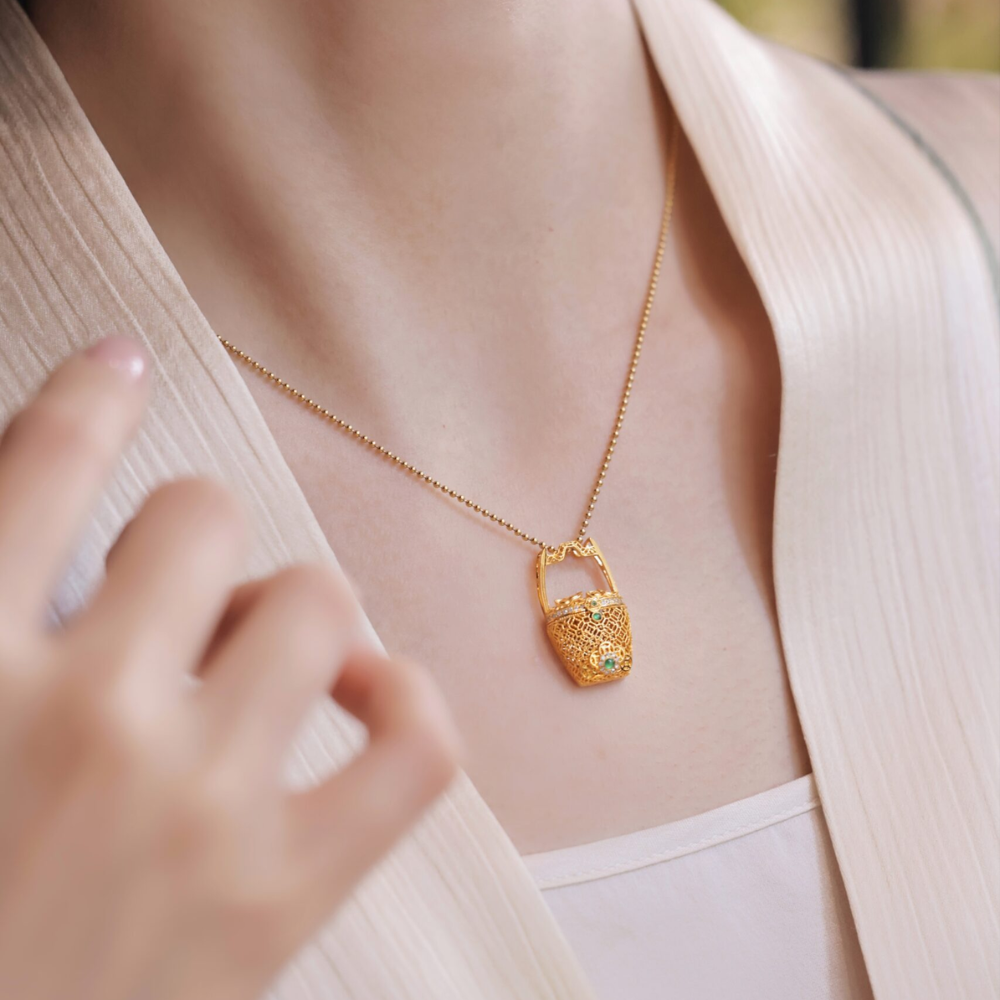 Gold Prosperity Barrel Pendant view 5
