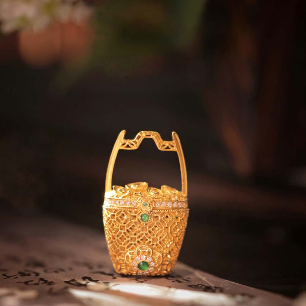 Gold Prosperity Barrel Pendant view 1