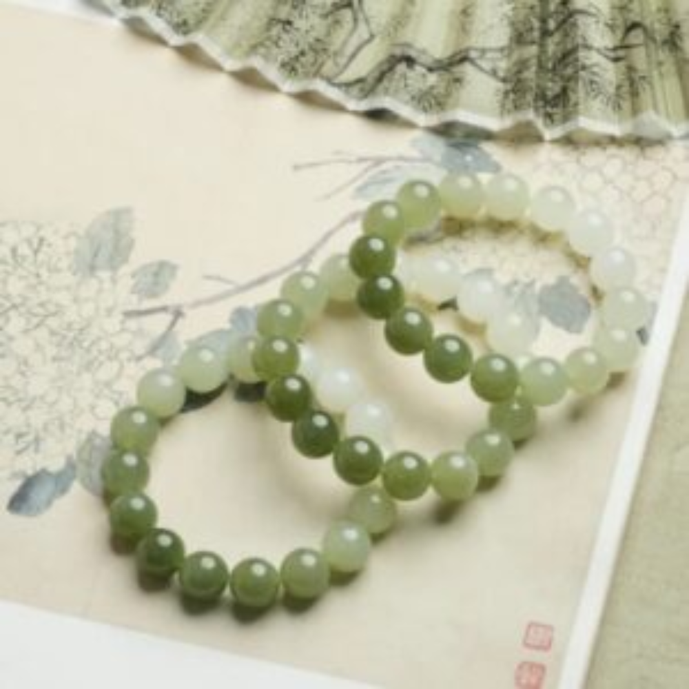 Gradient Nephrite Jade Bead Bracelet 12mm view 1