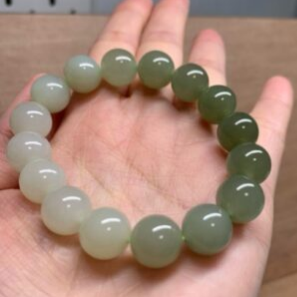 Gradient Nephrite Jade Bead Bracelet 12mm view 2