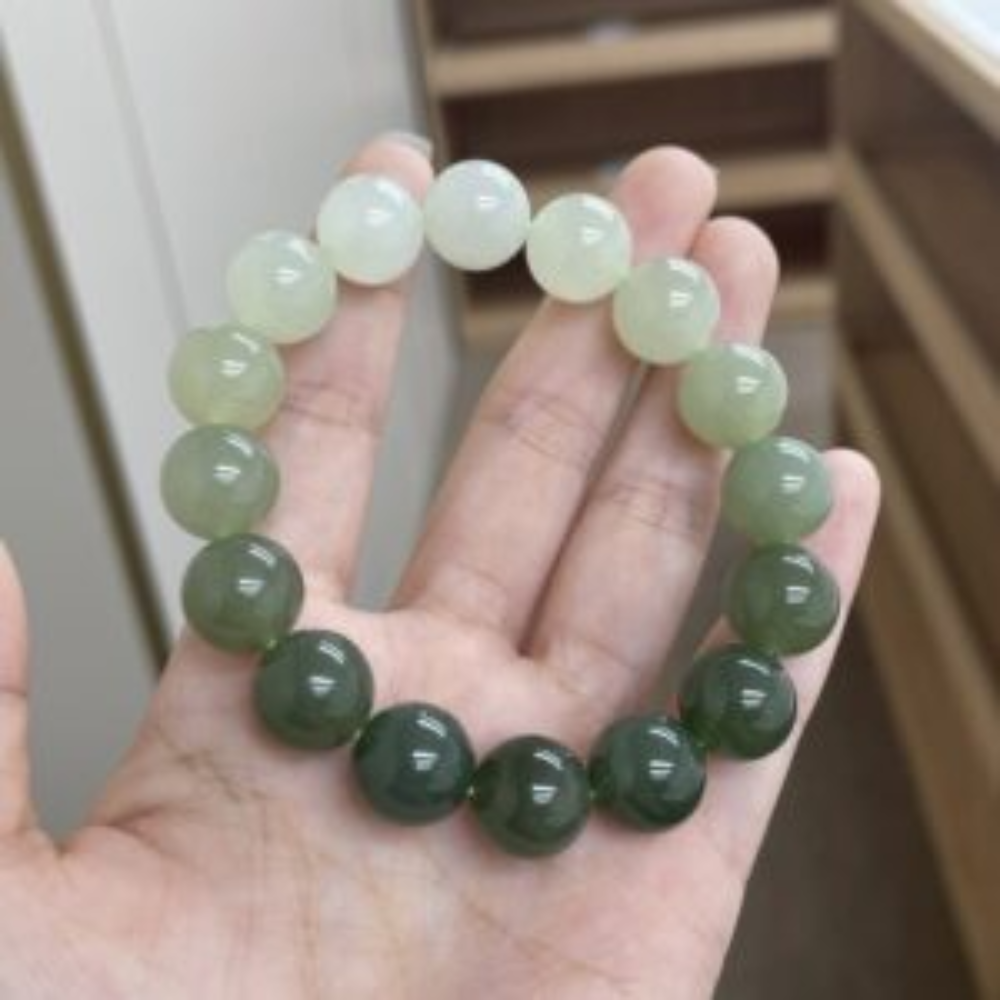 Gradient Nephrite Jade Bead Bracelet 12mm view 3