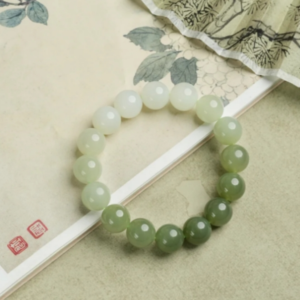 Gradient Nephrite Jade Bead Bracelet 12mm