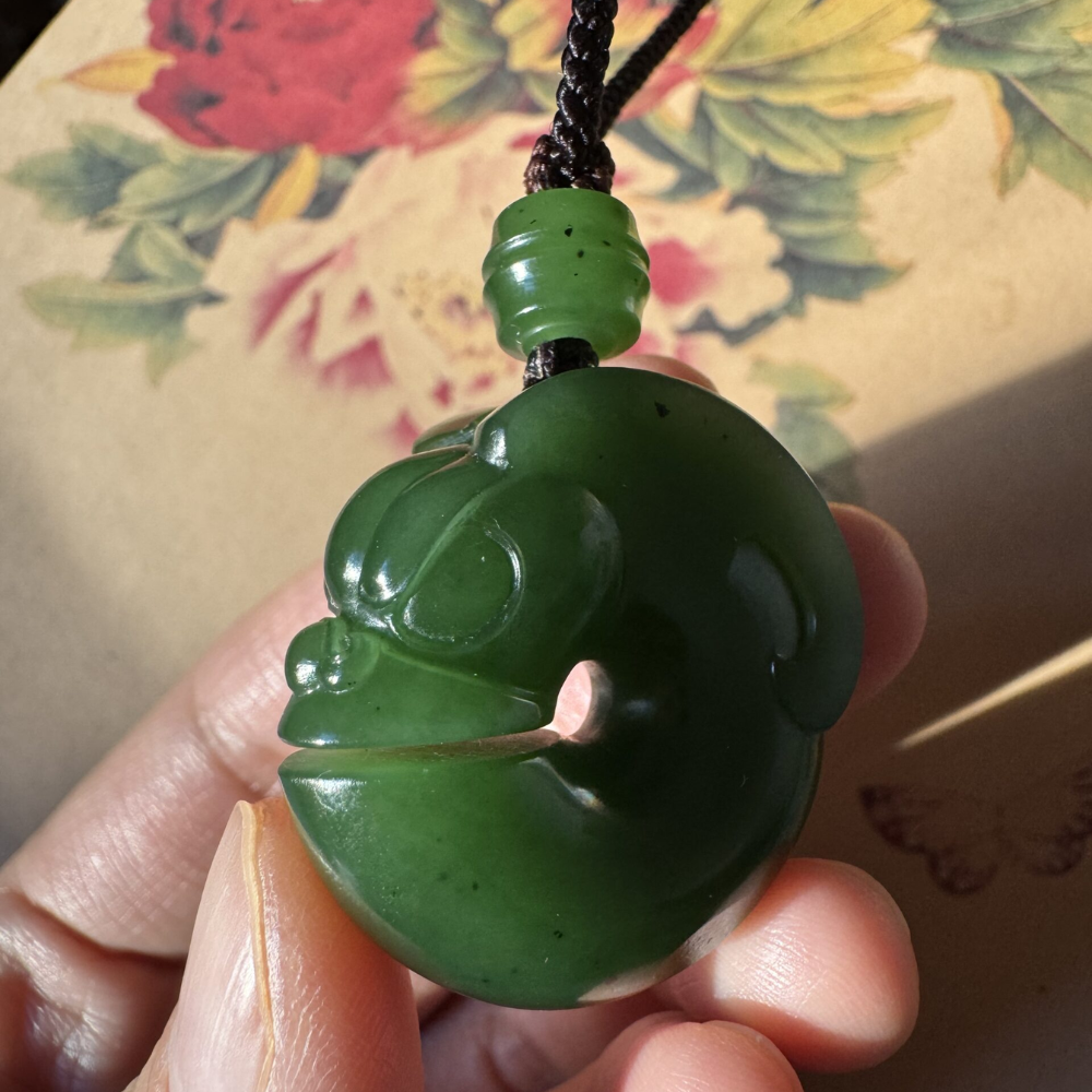 Green Nephrite Jade Pig Dragon Pendant view 2