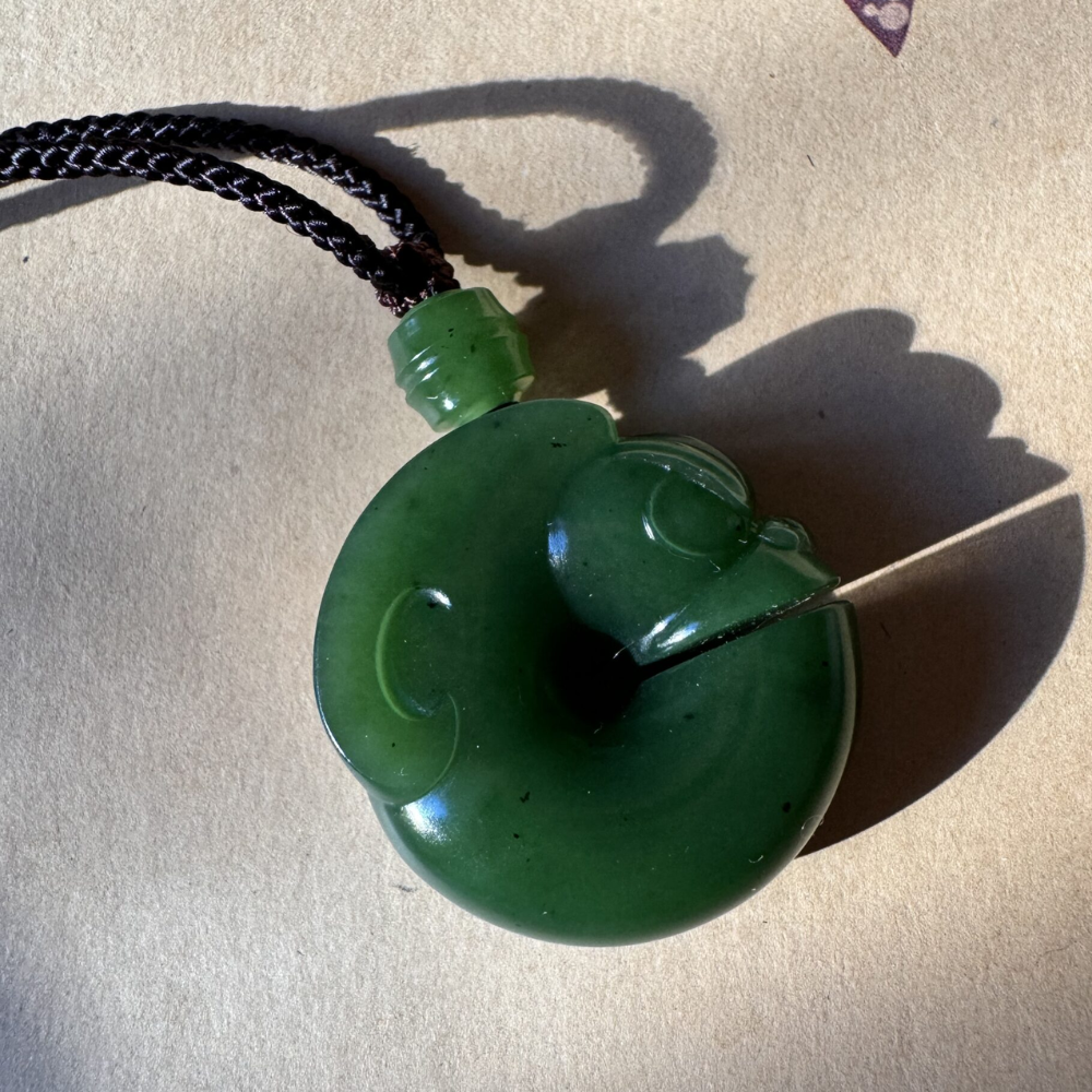 Green Nephrite Jade Pig Dragon Pendant view 3
