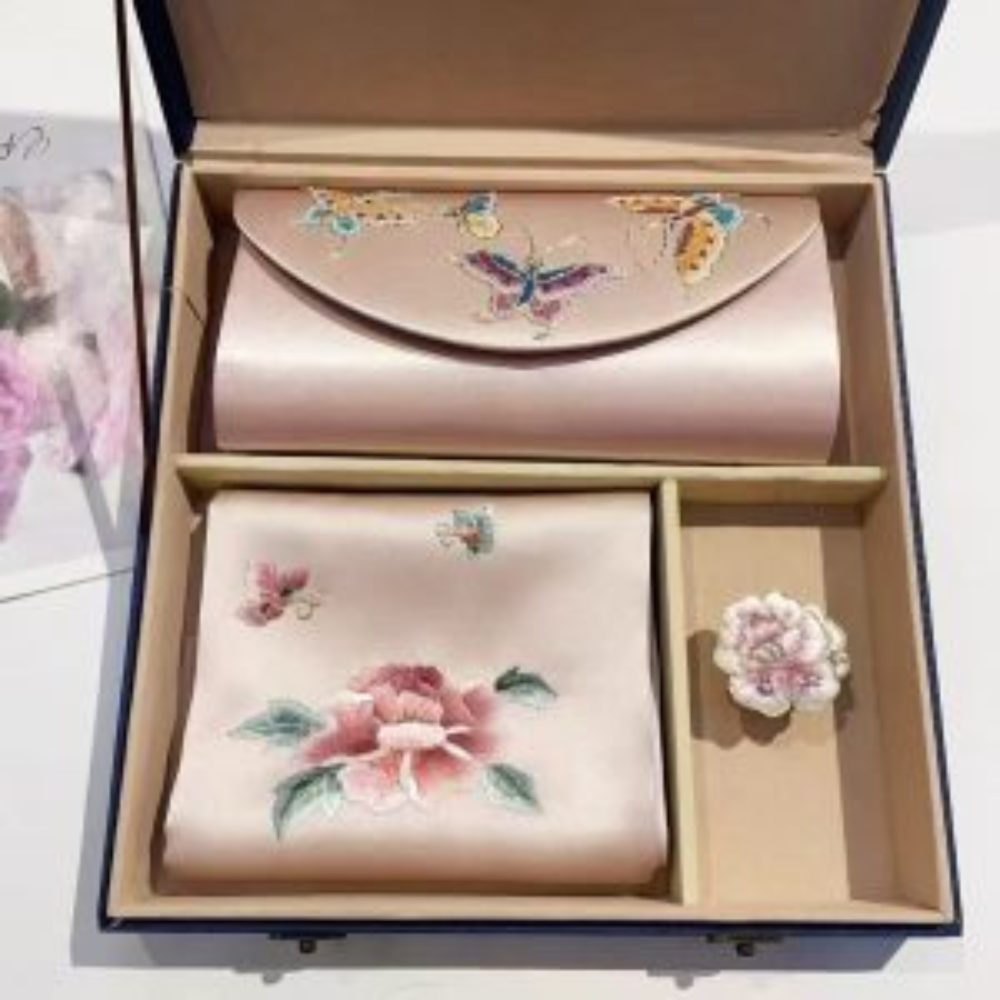Hand-Embroidered Silk Scarf & Clutch Set view 1