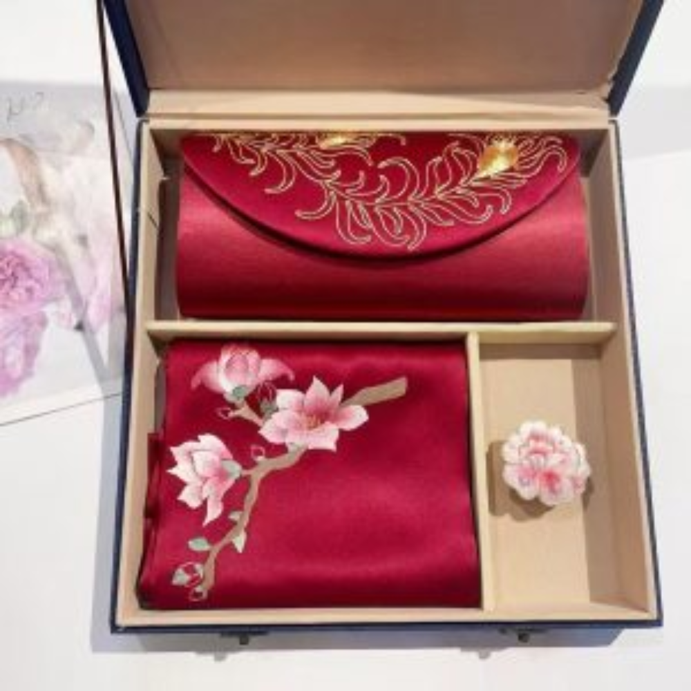 Hand-Embroidered Silk Scarf & Clutch Set view 9