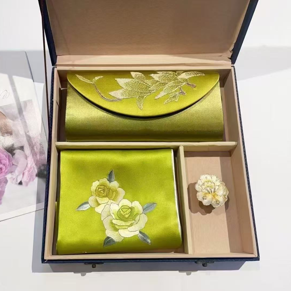 Hand-Embroidered Silk Scarf & Clutch Set view 2
