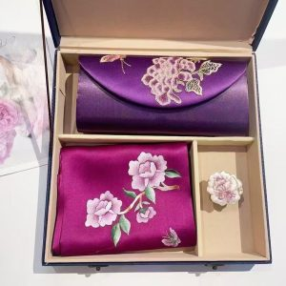 Hand-Embroidered Silk Scarf & Clutch Set view 3