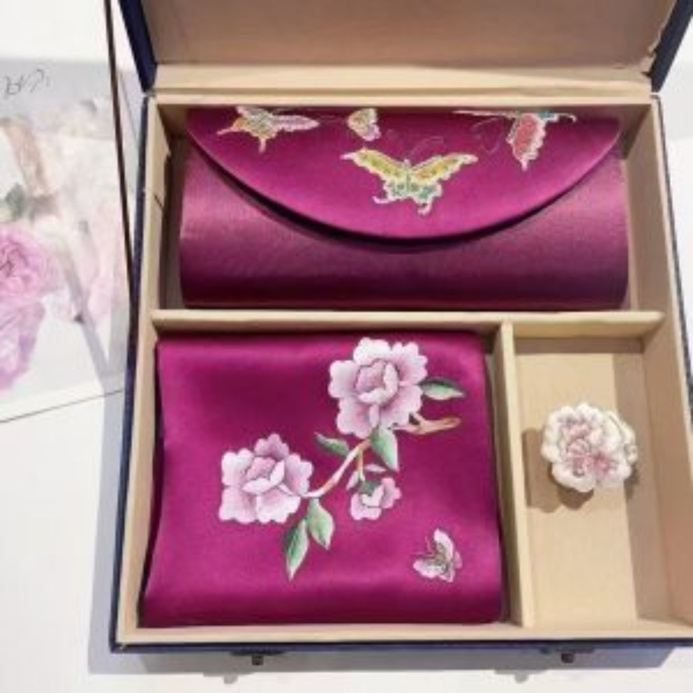 Hand-Embroidered Silk Scarf & Clutch Set view 4