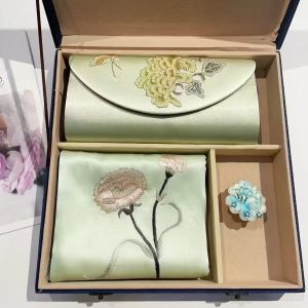 Hand-Embroidered Silk Scarf & Clutch Set view 5