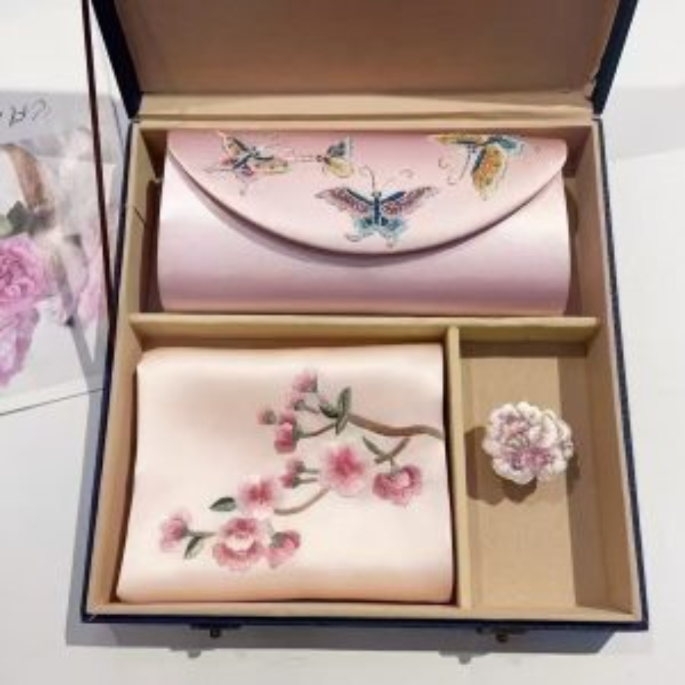 Hand-Embroidered Silk Scarf & Clutch Set view 6