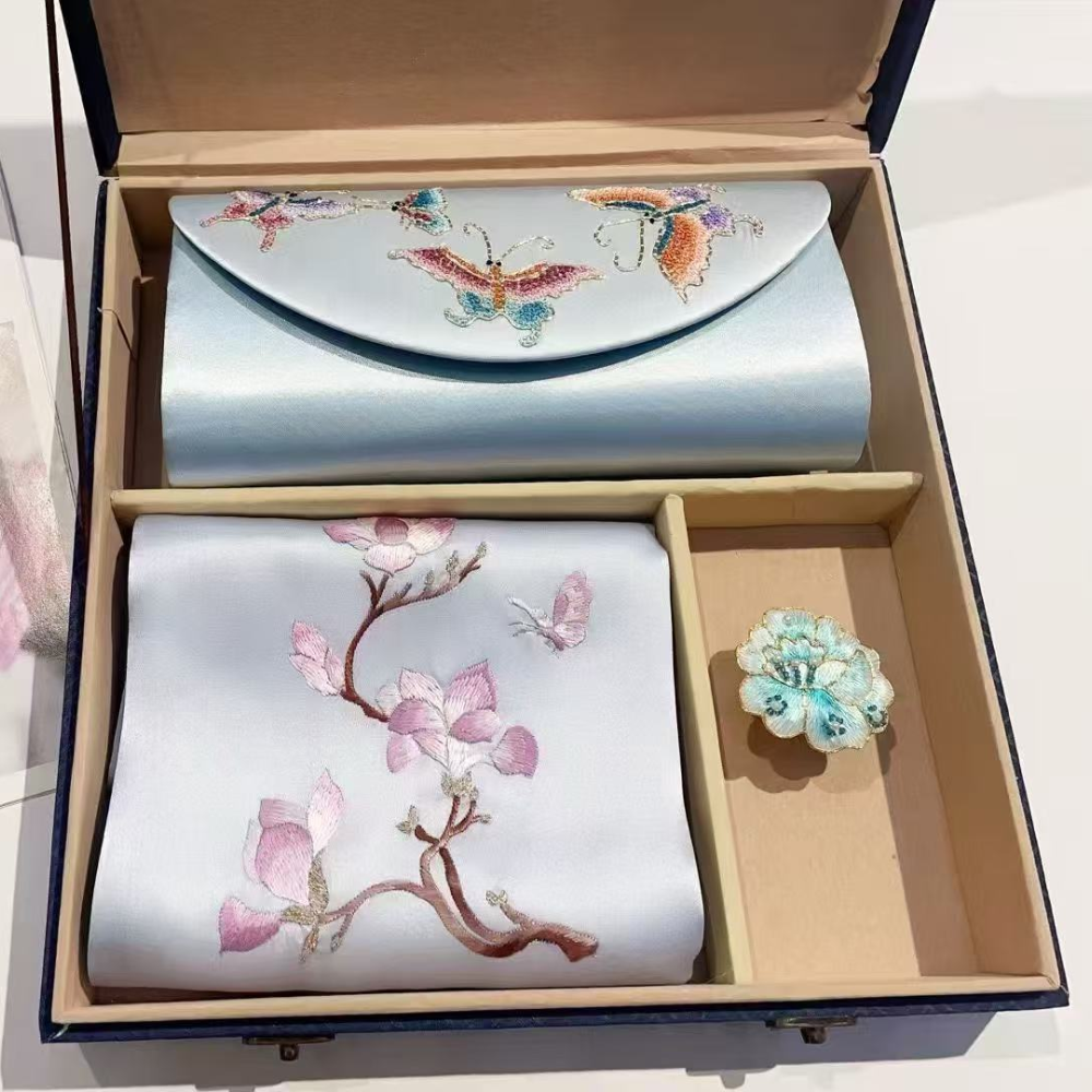 Hand-Embroidered Silk Scarf & Clutch Set view 7