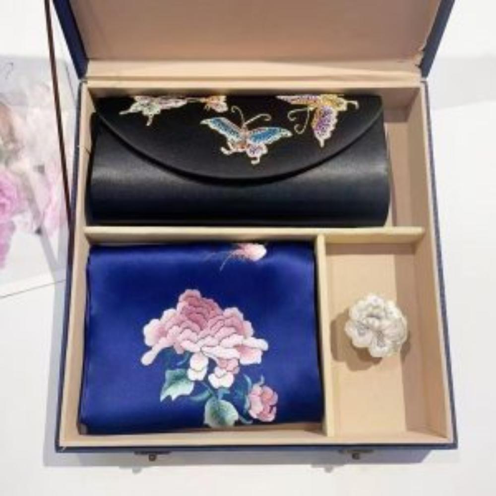 Hand-Embroidered Silk Scarf & Clutch Set view 8